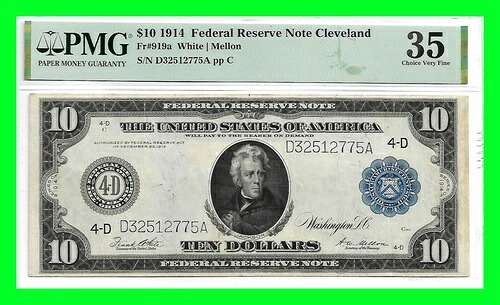 FRN 1914 $10 クリーブランド地区 FR 919A PMG Choice VF35 非常に良い