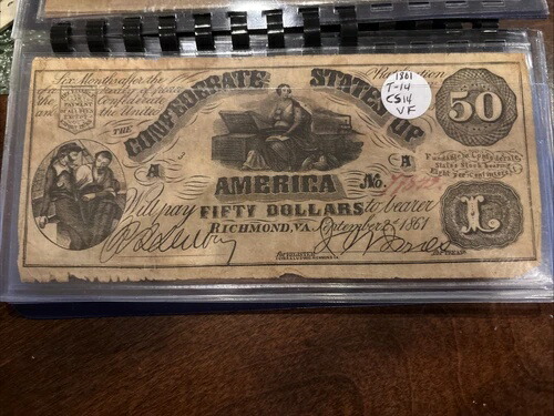 1861年 $50 連邦州アメリカ紙幣 T-14 非常に良い状態 !!-