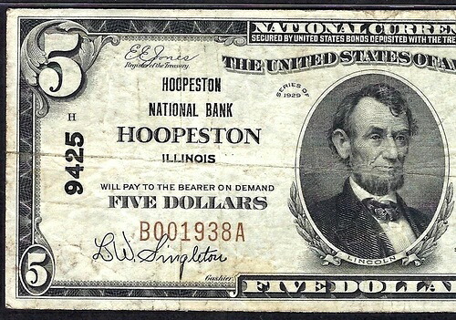 ???? IL 1929 $5 ??イリノイ州フーペストン?? PMG 非常に良い 25 見つけるのが難しい!-