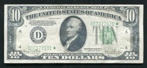FR 2009-D* 1934-D $10 *STAR* FRN 連邦準備銀行券 クリーブランド、オハイオ州 未流通