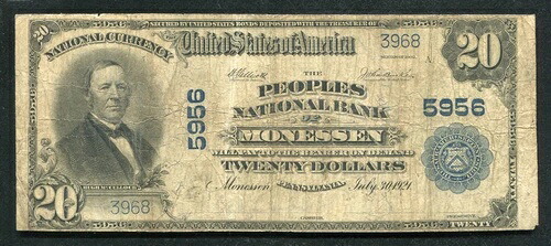 1902年 $20 国民モネッセン銀行 PA 国民通貨 CH #5956-