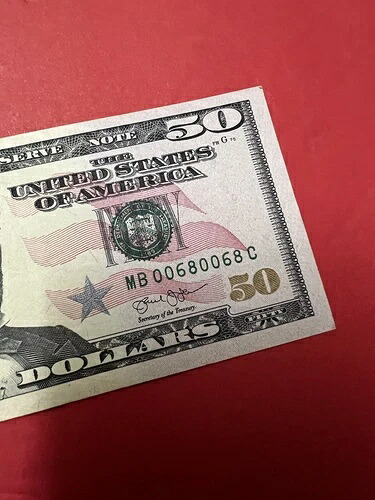 ファンシーシリアル番号 $50 2013 MB 0068 0068 C リピートラッキーナンバー -