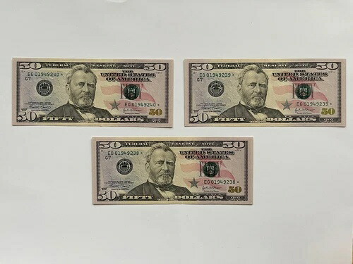3 2004年 $50 連続スターノートeg01949238*, 39*, 40 * 高校レア未流通-