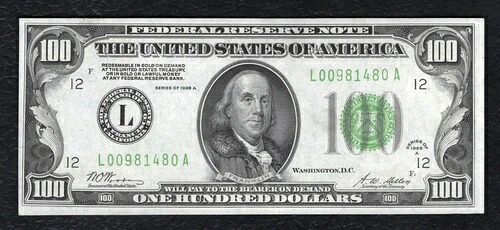FR。 2151-L 1928年-A $100 FRN連邦準備銀行紙幣サンフランシスコカリフォルニア州未流通-
