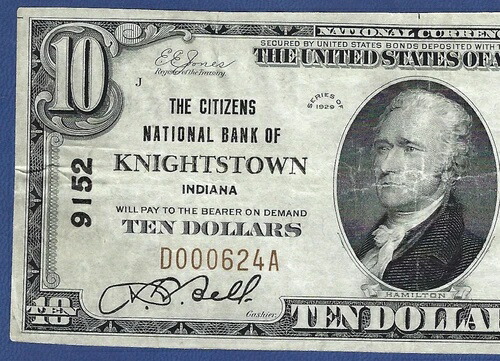 1929年 $10 ??ナイトタウン、インディアナ?? 発見が難しい -