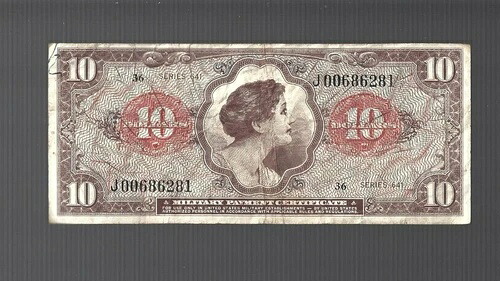 米軍支払い証明書??シリーズ641 ... $10 ... 交換用? ロット#1959-