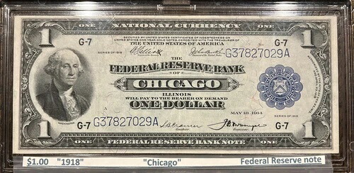 1918年 $1 連邦連邦準備銀行紙幣 (オフセンターノート!!!)-
