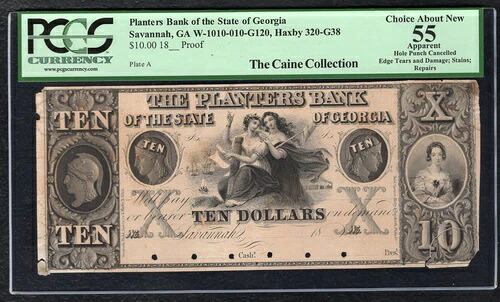 1800年代 $10 プランターズバンク ジョージ ア州サバンナ GA オブソリートプルーフ PCGS AU-55-