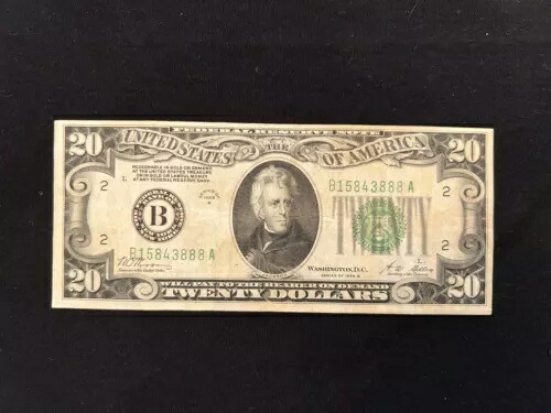 1928年 アメリカ $20紙幣-ニューヨーク連邦準備銀行-素晴らしい状態-