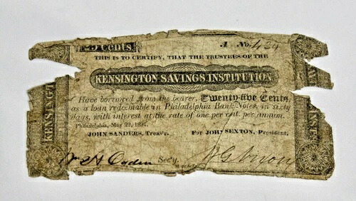 1837年 25セントの証明書ローン ケンジントン銀行の管財人によって行われた。
