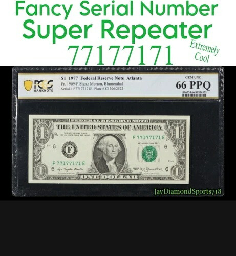 1977年 $1 連邦準備銀行紙幣 スーパーリピーター PCGS 66 PPQ/PMG gem UNC #77177171-
