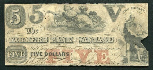 1859年 $5 農家銀行欲しいニュージャージー オーバーソレット通貨紙幣レア-