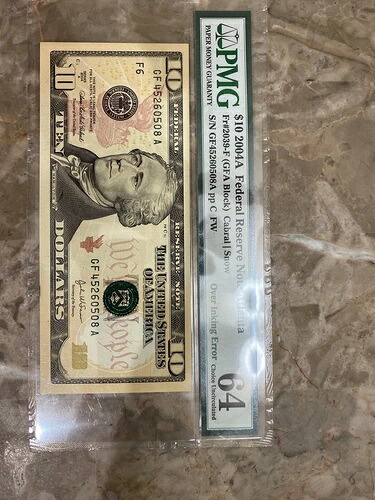 2004年 $10連邦準備エラー紙幣通貨アトランタオーバーインキング-