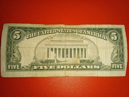 1963年 $5米国法定通貨レッドシール紙幣-