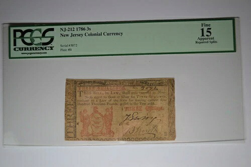 ニュージャージー 1786 3s PCGS 外観良好 15。