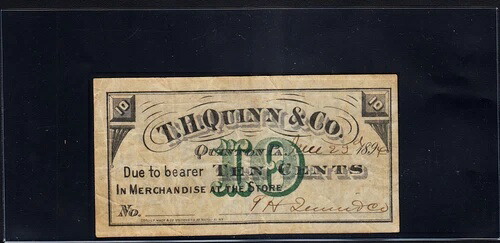 1894年Quinn & Co Quinton (Quinwood) ペンシルバニア 10セントクリップノート-