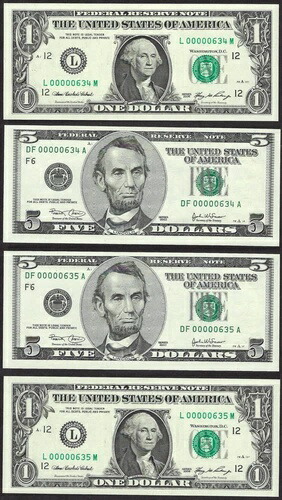 ???? (4) 2003&2006 $1/$5 マッチドローシリアル番号??00000634/00000635???? GEM UNC-
