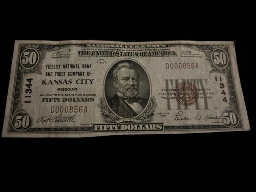 1929年 $50 フィデリティ・ナショナル銀行 カンザスシティ・ミズーリ州 国家通貨 Ch# 11344-