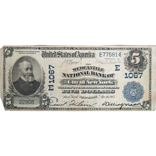 1902年 $5 ニューヨーク市商業銀行バックデイトレア-