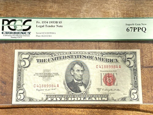 $5 1953B 1534 CA ブロック リーガルテンダー US 紙幣 PCGS 67PPQ-素晴らしい 67PPQ-