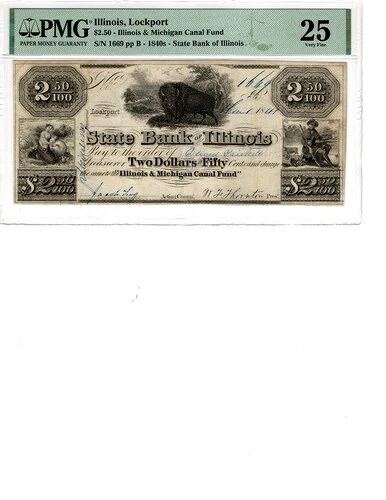1841年 イリノイ&ミシガン運河基金 $2.50 紙幣 PMG 極細 25-