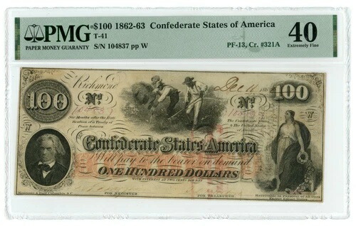 T-41 PF-13 CR-321A 1862 CSA $100 Note PMG 40 - ワットマン ウォーターマーク (L1201)-
