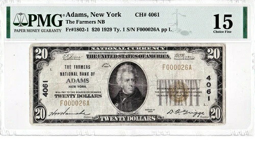 $20.00 1929 T1 National ADAMS New York NY「超レア」（国勢調査では6台のみ）