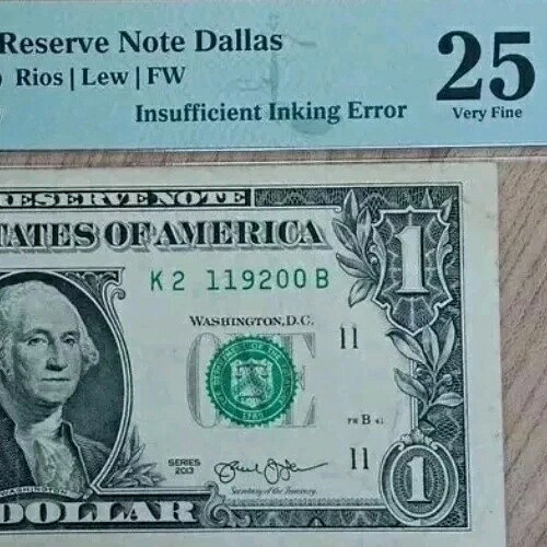 インク不足エラー。PMGグレードの数字が完全に欠落しています。$1ファンシー