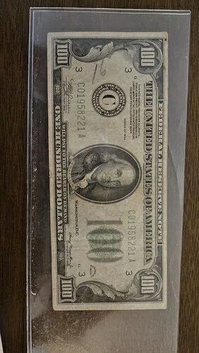 1934年 $100 ビルシリーズ G & 1934b ? ビンテージ戦前米国通貨紙幣-
