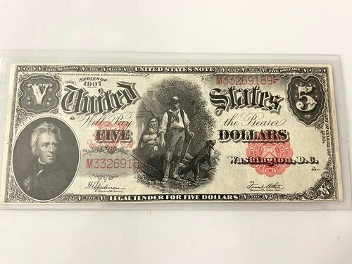 1907年 $5 法定通貨ウッドチョッパー ラージ U S紙幣に非常に良い状態-