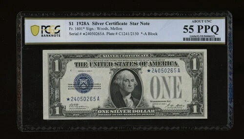 DBR 1928-A $1 シルバー ファニーバックスター Fr. 1601 * PCGS-B 55 PPQ シリアル *24050265A-