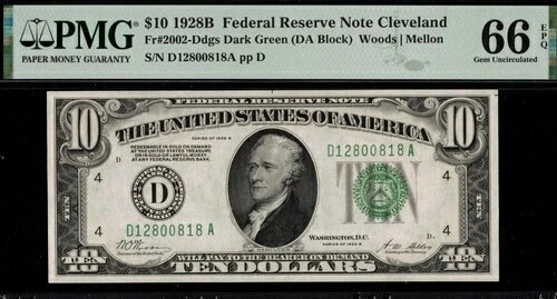 1928B $10 D.G.S クリーブランド P.M.G #66Q