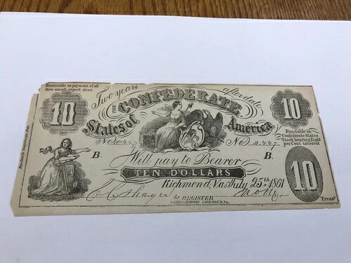 A&O-$10 CT10 南軍ファクシミリ付き 南軍左端 1861年-
