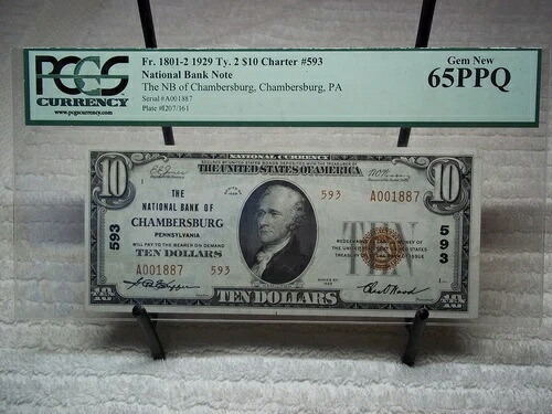 1929年 10ドル チェンバーズバーグ ペンシルバニア PA ナショナル T2 #593 PCGS 65 トップグレード｜WORLD RESOURCE【QUEEN店】
