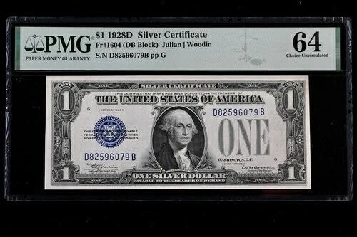 $1 1928年D PMG64 ファニー シルバーバック 証明書 D82596079B 第79紙幣 プリント-