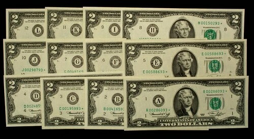 FR 1935 A-L* $2 1976 連邦準備銀行券 米国 - 12 紙幣地区セット BU - CA1507