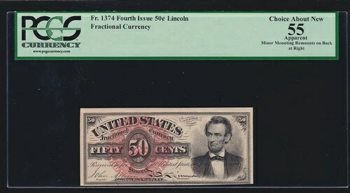 米国50セント分数紙幣 第4回発行 FR 1374 PCGS 55 Ch AU 約