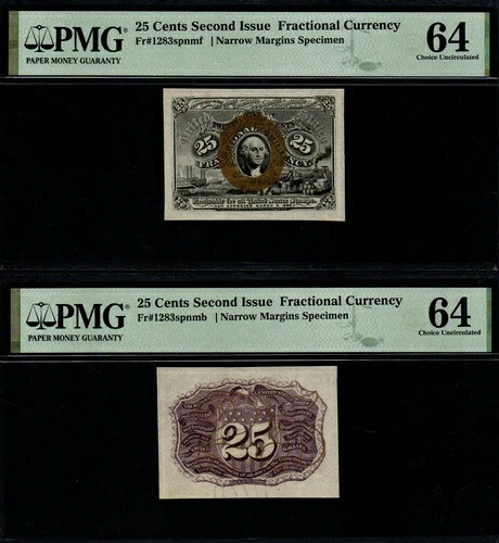 1863年 25C 第2版 ナロウ・マージンズ フロント/バック標本セット 米国分数通貨- 122,650円