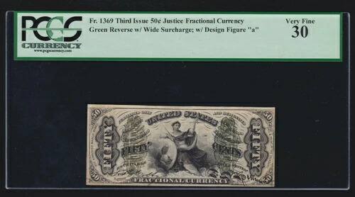 米国 50 セント分数紙幣 FR 1369 PCGS 30 VF ワイド サーチャージ & \