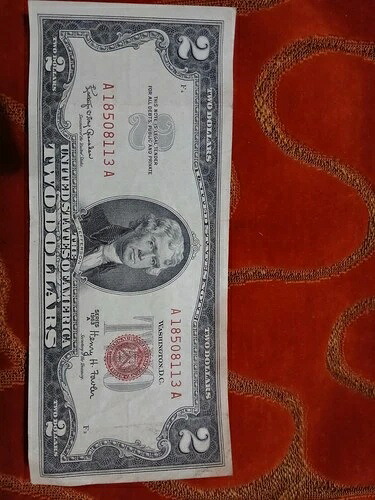 1963年A $2.00 レッドシール紙幣低い数字 ダブル番号 状態良好-