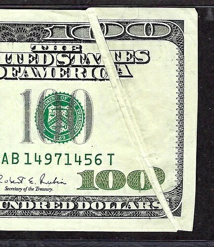 ????エラー1996年$ 100ニューヨーク??ガター折りたたみエラー??PMGの選択非常に良い35-