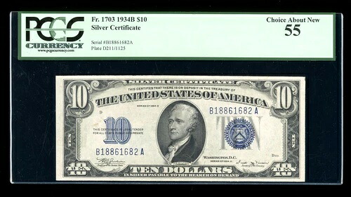 DBR 1934-B $10 シルバー ビンソン Fr。 1703 PCGS 55 後継 B18861682A-
