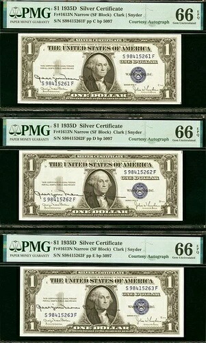 1935年D $1シルバー証明書pmg 66epq - 3短所-官クラークサイン入り-｜WORLD RESOURCE【QUEEN店】
