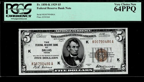 1929年 5ドル ダラス テキサス国立通貨 未流通 PCGS 64PPQ|WORLD RESOURCE【QUEEN店】