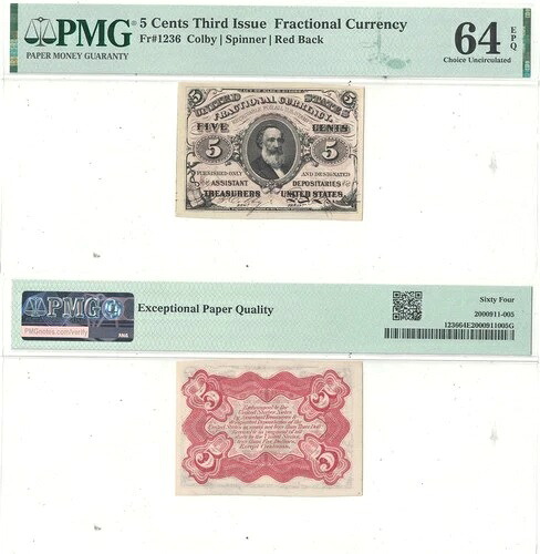 5 第三セント号分数通貨 Fr-1236 PMG 選択 CU-64 EPQ-