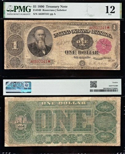 ナイス・レア・ファイン 1890年 $1 「オーネイトバック」 省紙幣! PMG12！ 無料発送！ 97241-