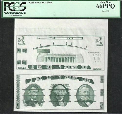 カットされていないペア：GIORIプレステストノート グリーン 西ドイツテスト PCGS ジェム 新品 66 PPQ