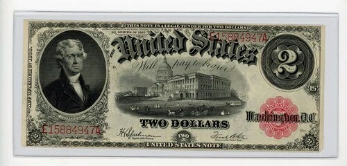 1917年 $2 リーガルテンダー紙幣 レッドシール ラージサイズ FR60 未流通-