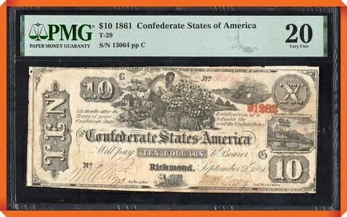 KC-T-29 1861 $10 アメリカ連合国 - PMGによる非常に良い20-