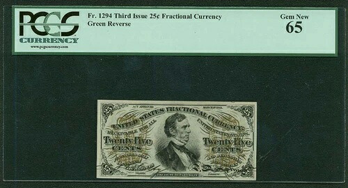 米国 1864-69年 25セント フラクショナル通貨 FR-1294 PCGS認定 GEM NEW 65